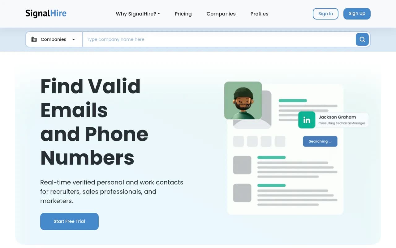Screenshot of SignalHire website
