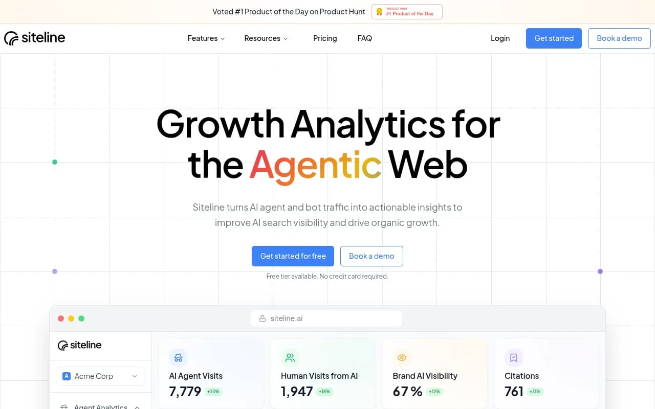 Screenshot of Siteline AI website