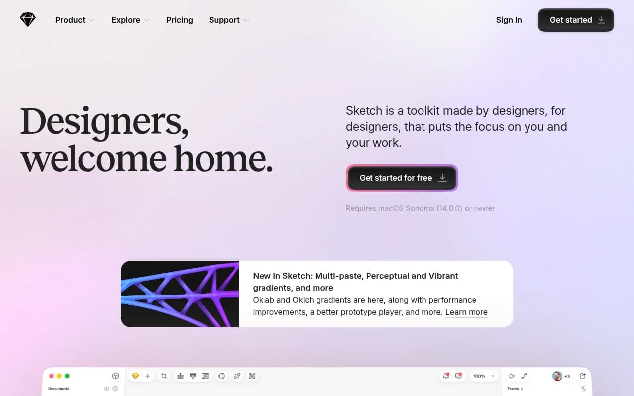 Screenshot of Sketch website