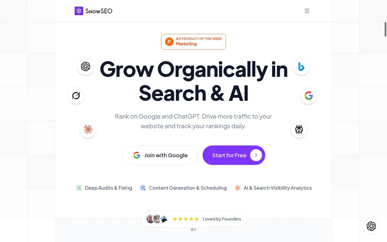 Screenshot of SnowSEO website