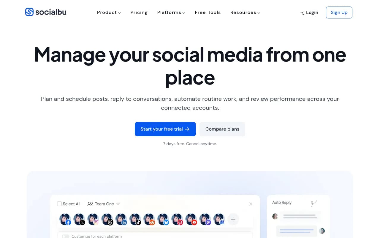 Screenshot of SocialBu website
