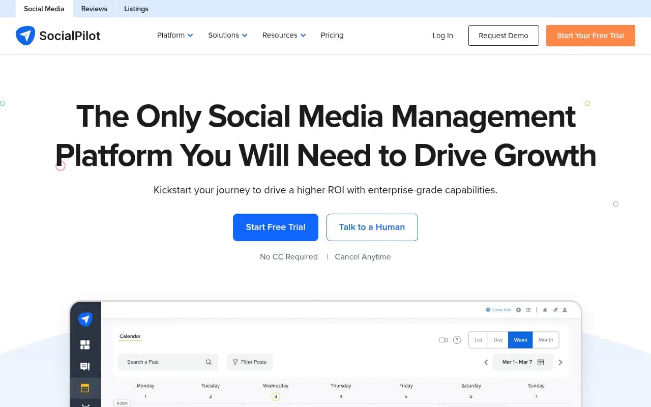Screenshot of SocialPilot website