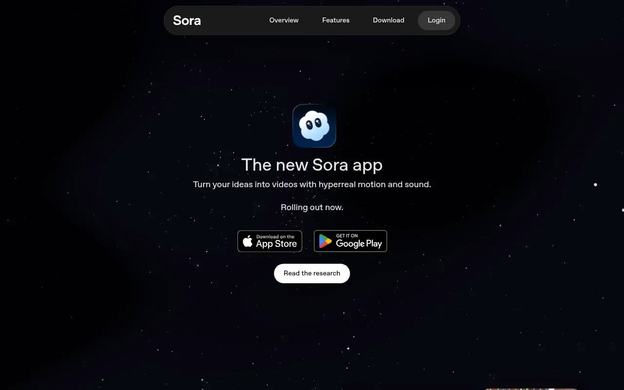 Screenshot of Sora website