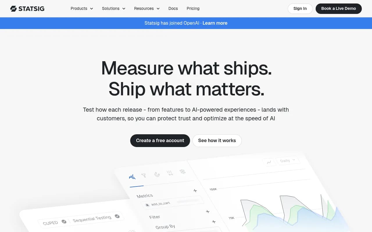 Screenshot of Statsig website