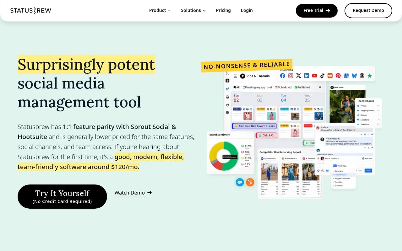Screenshot of Statusbrew website