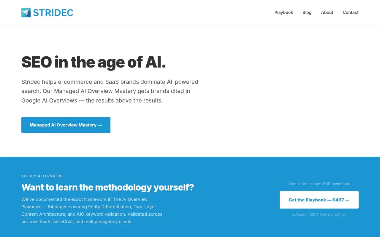 Screenshot of Stridec website
