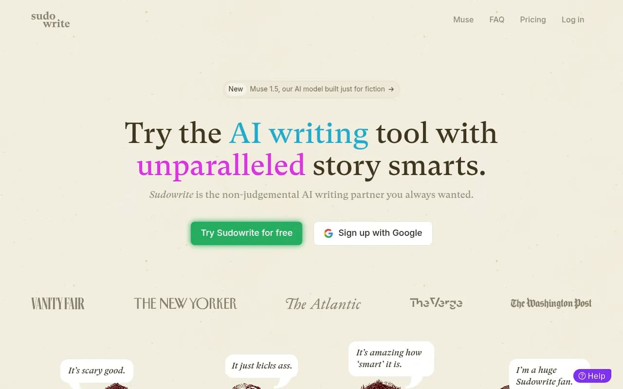 Screenshot of Sudowrite website