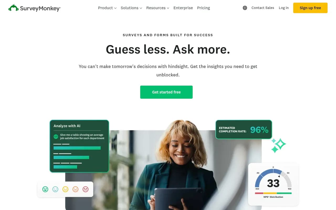 Screenshot of SurveyMonkey website