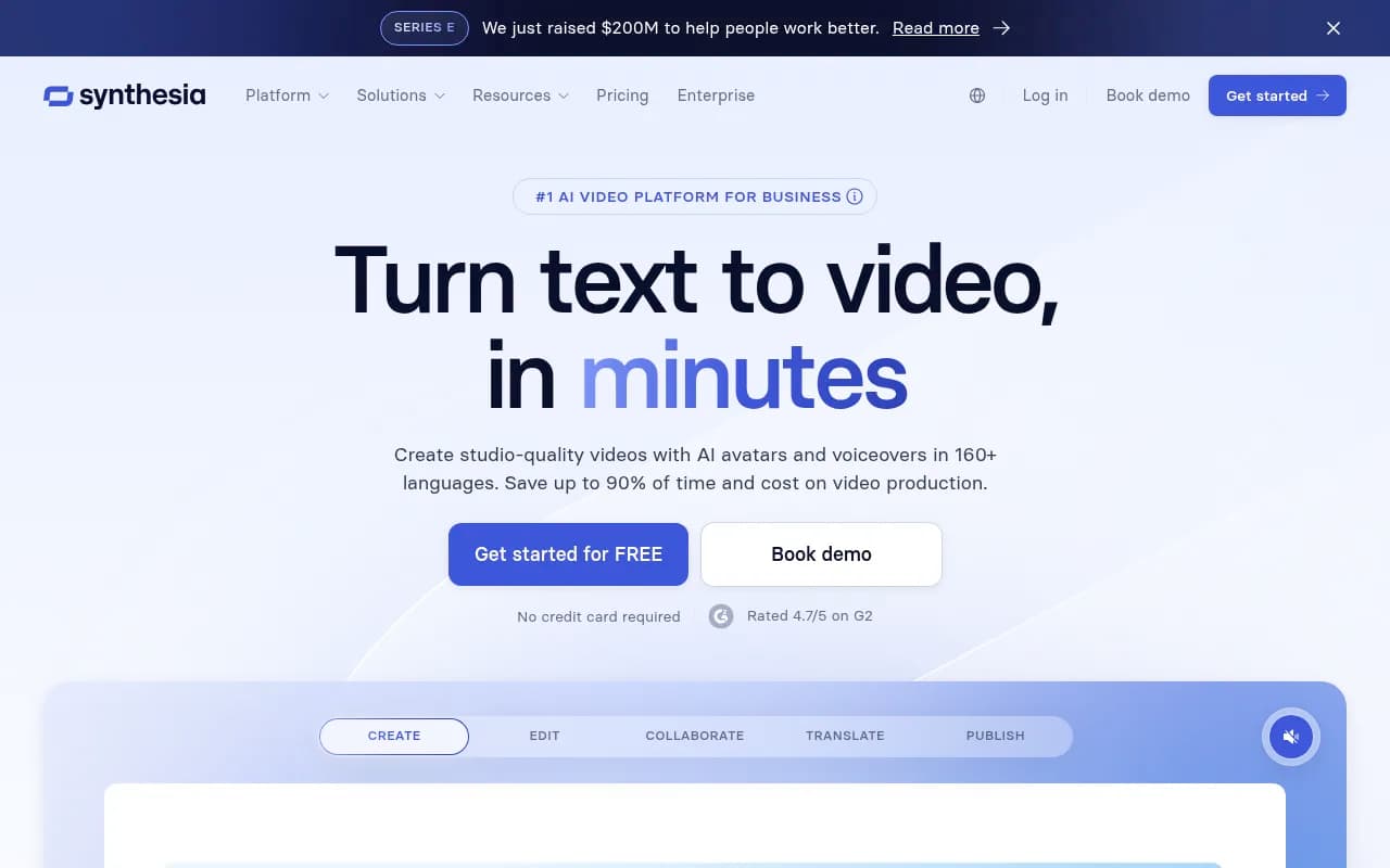 Screenshot of Synthesia website