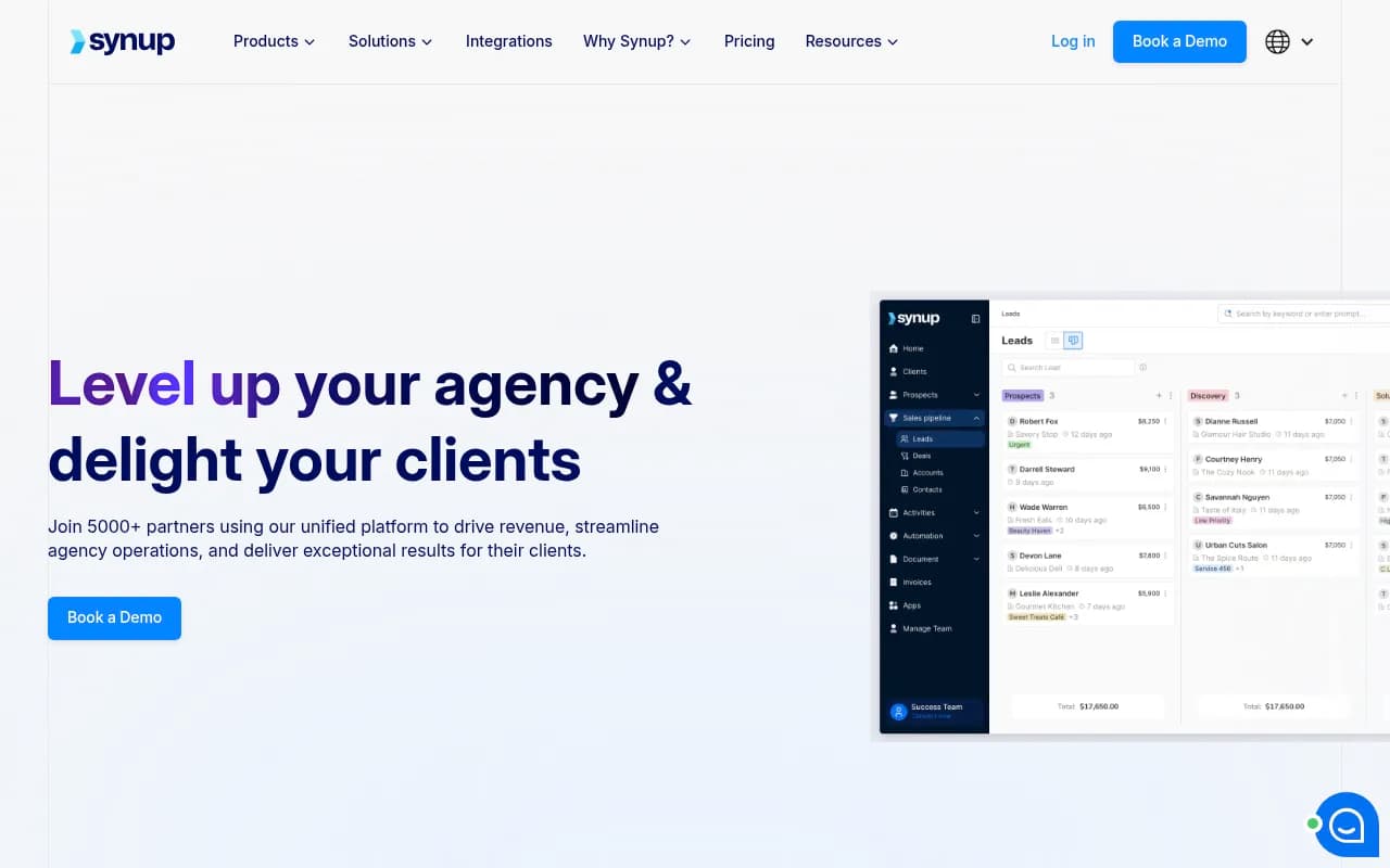 Screenshot of Synup website