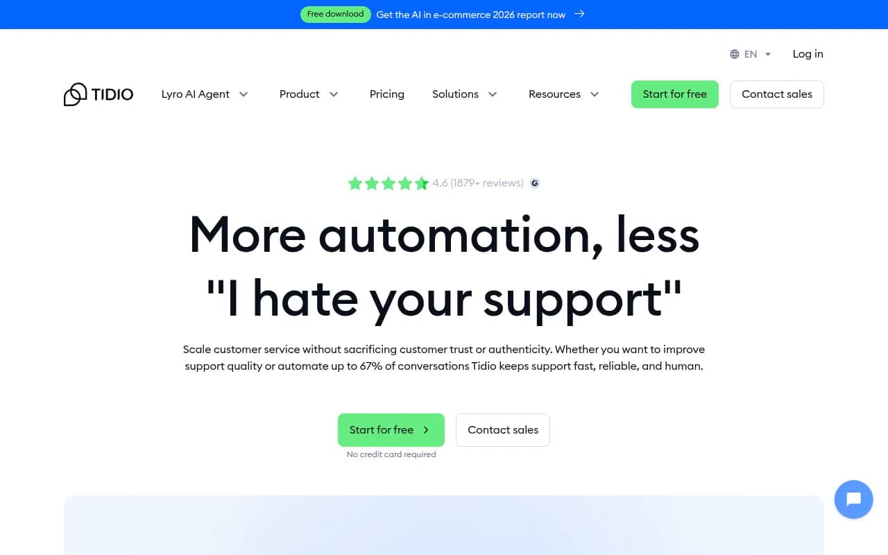 Screenshot of Tidio website
