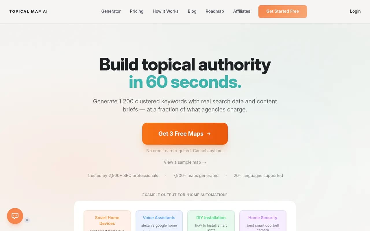 Screenshot of Topical Map AI website
