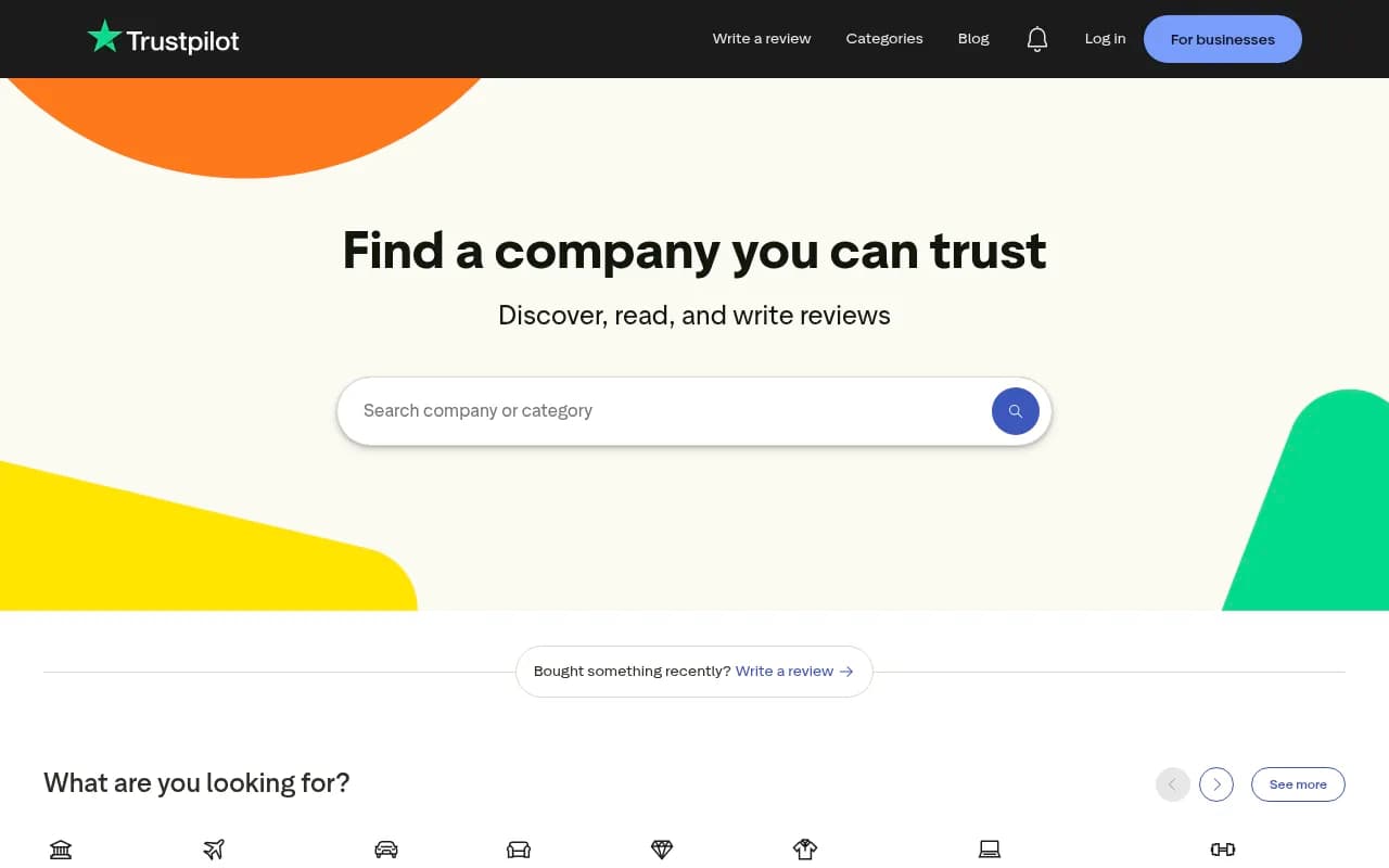 Screenshot of Trustpilot website