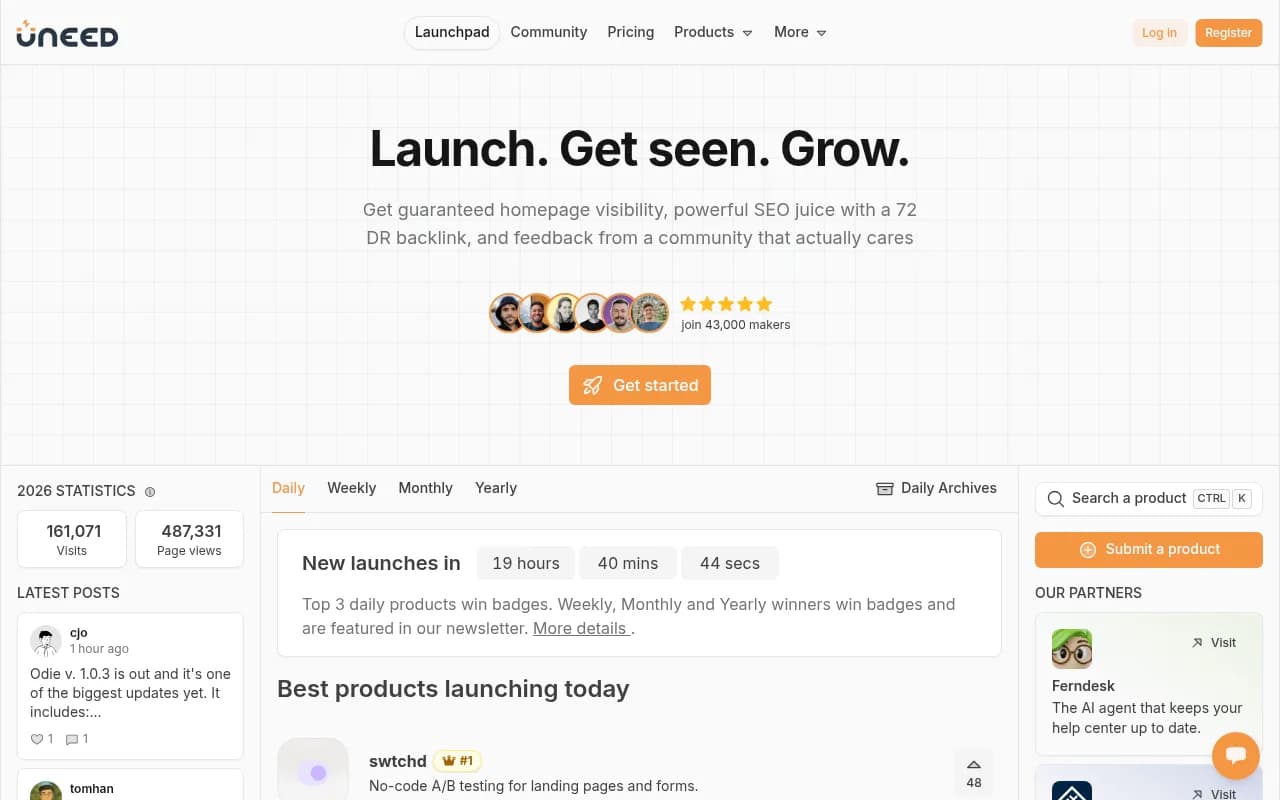 Screenshot of Uneed website