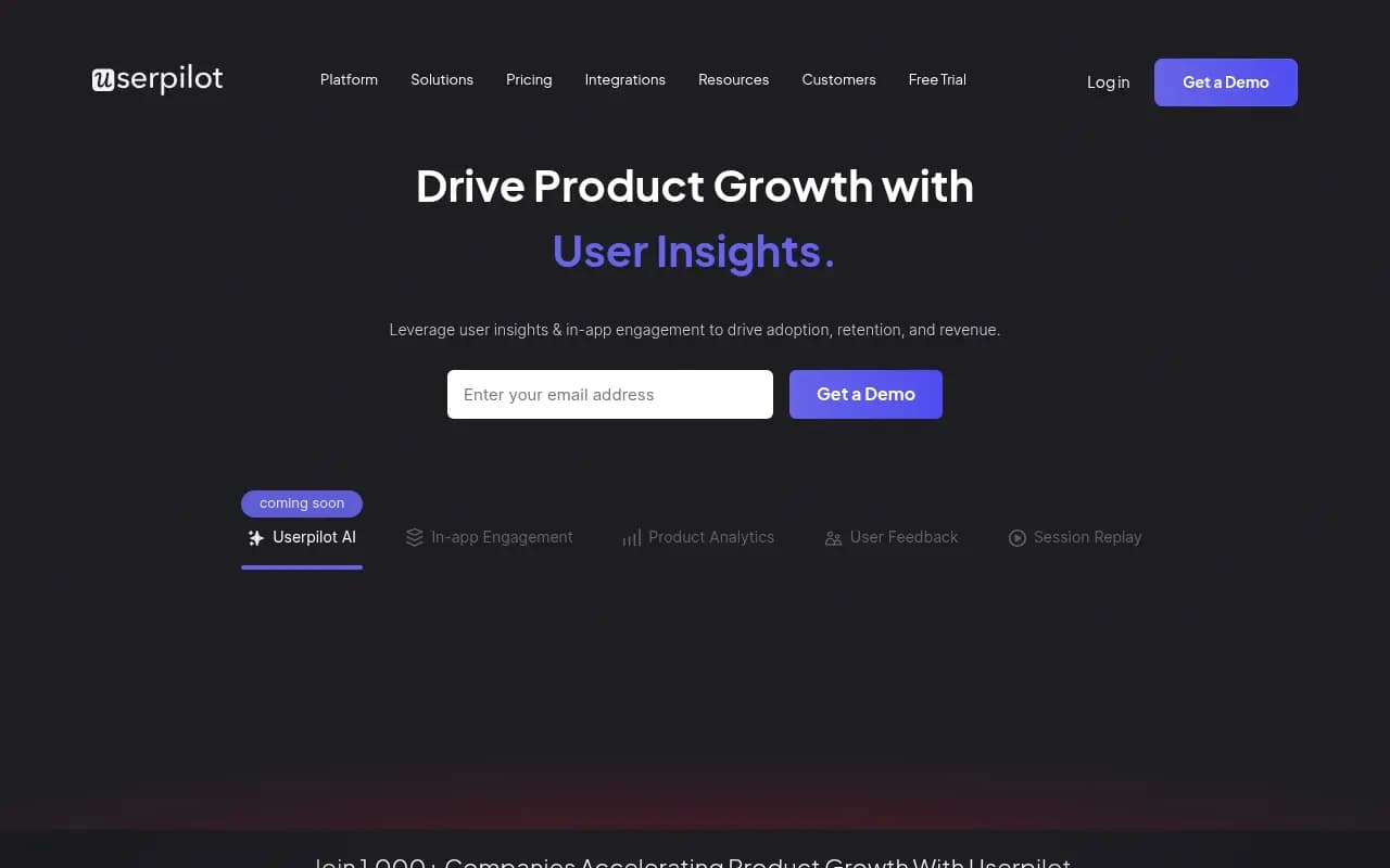 Screenshot of Userpilot website