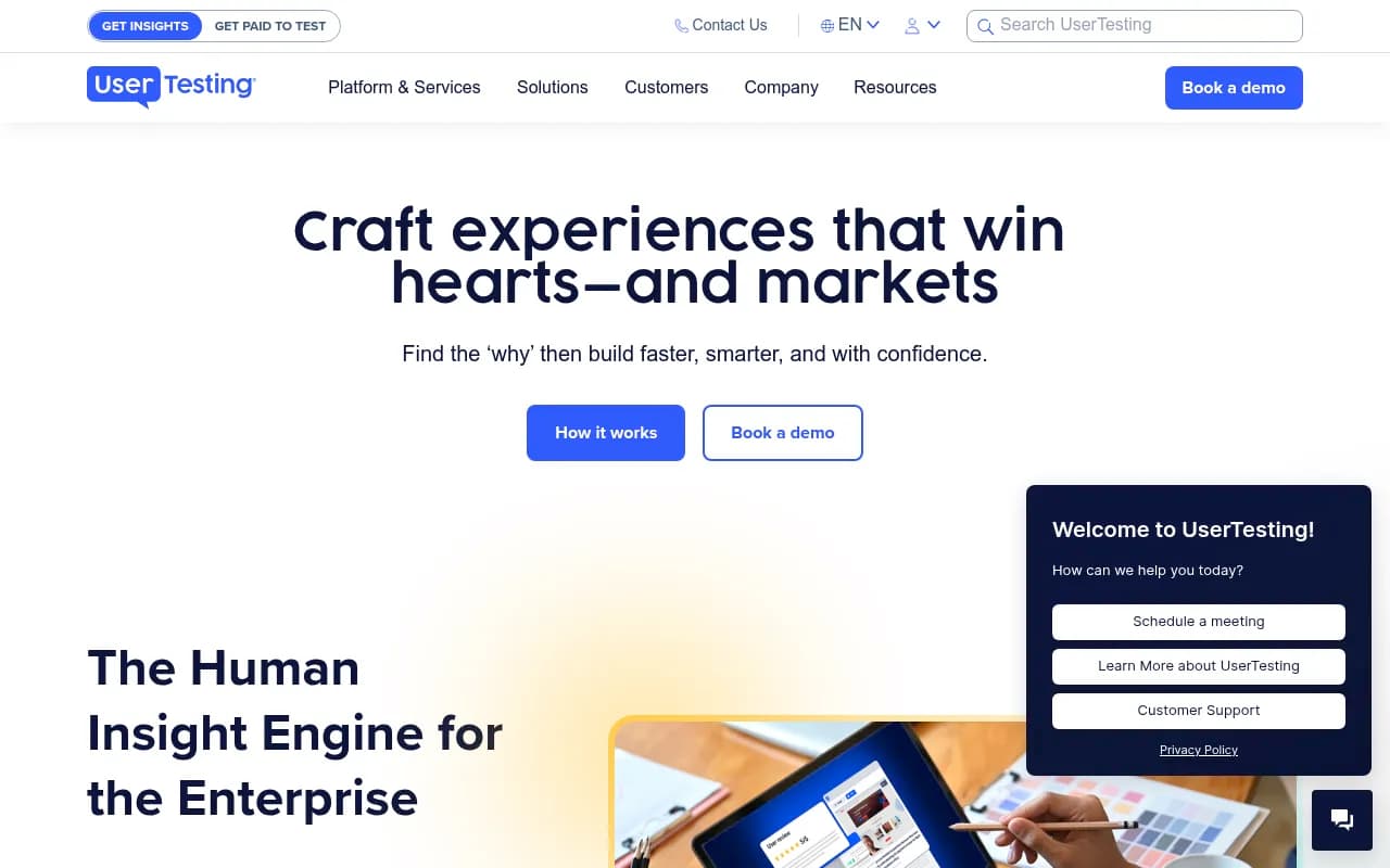 Screenshot of UserTesting website