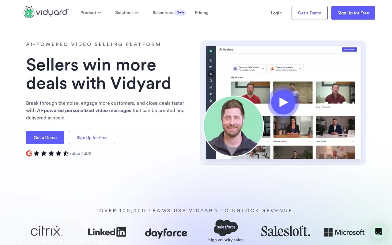 Screenshot of Vidyard website