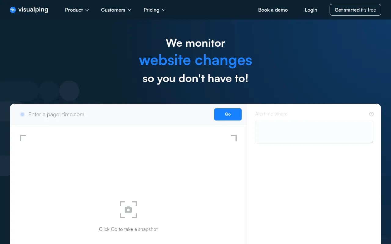 Screenshot of Visualping website