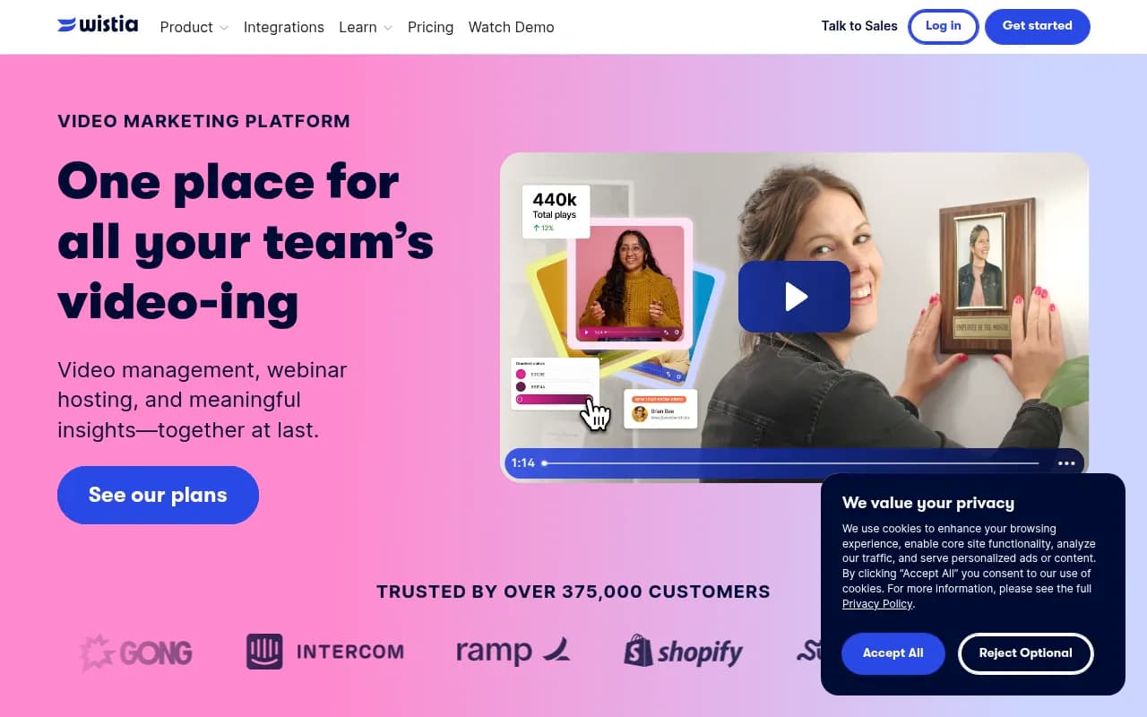 Screenshot of Wistia website