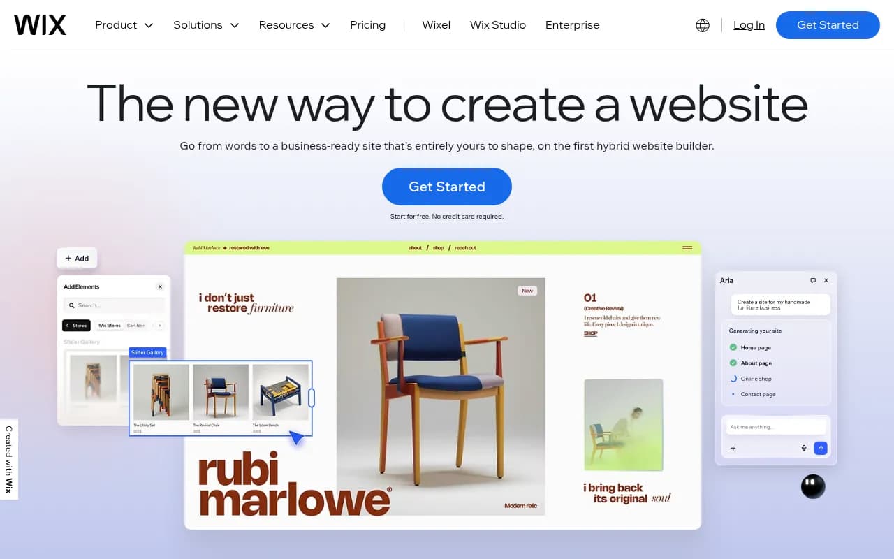 Screenshot of Wix website