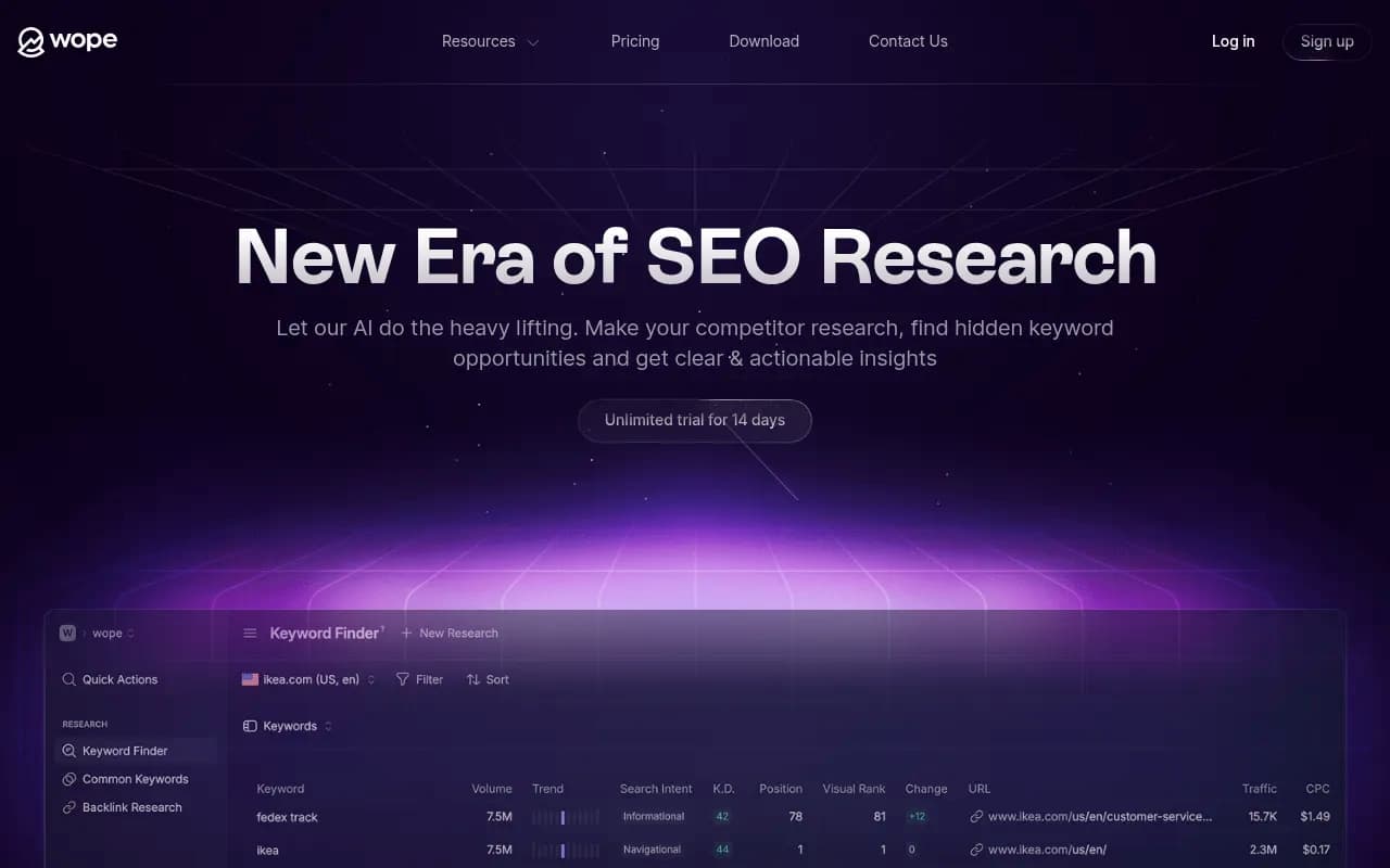 Screenshot of Wope website