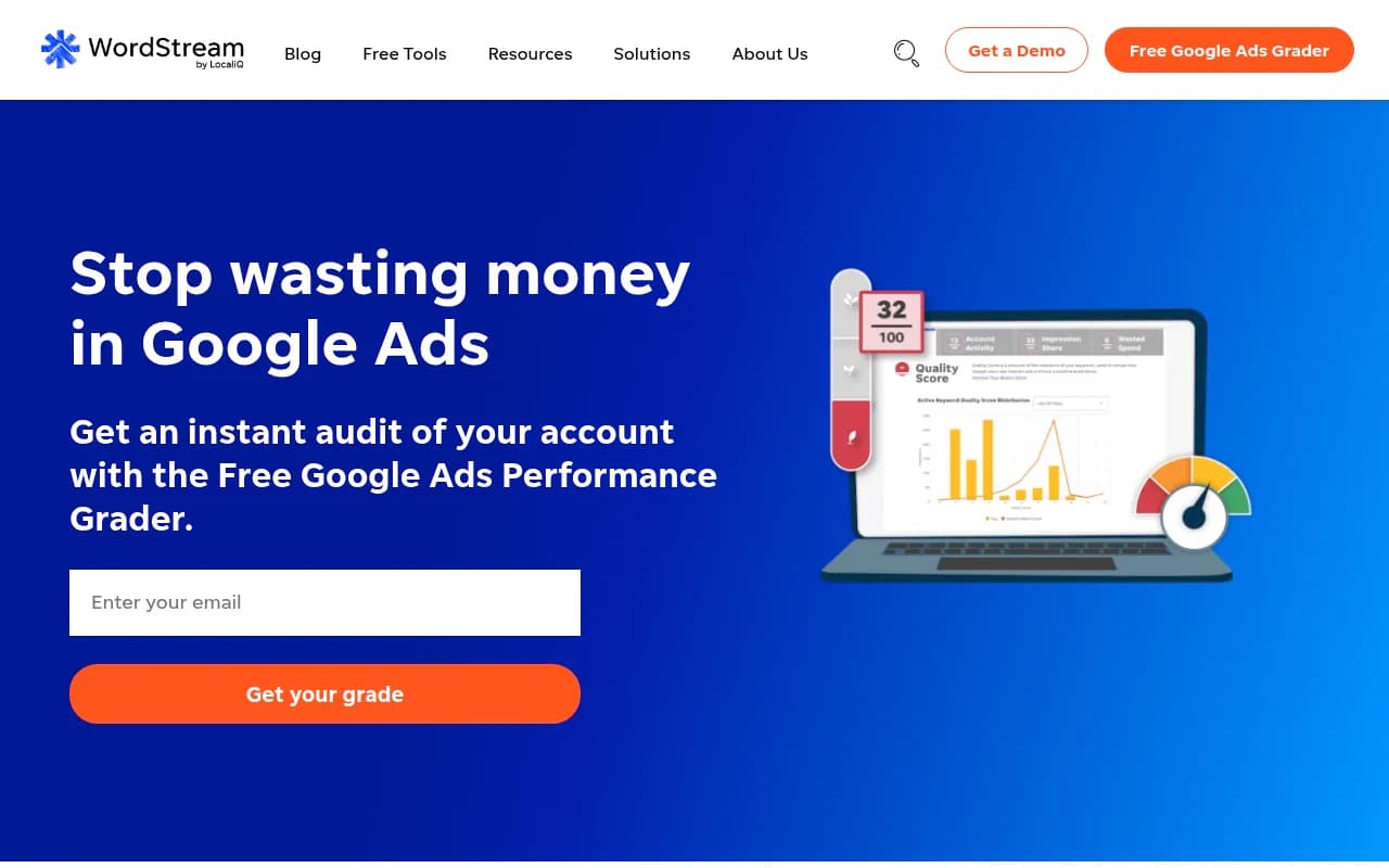 Screenshot of WordStream website