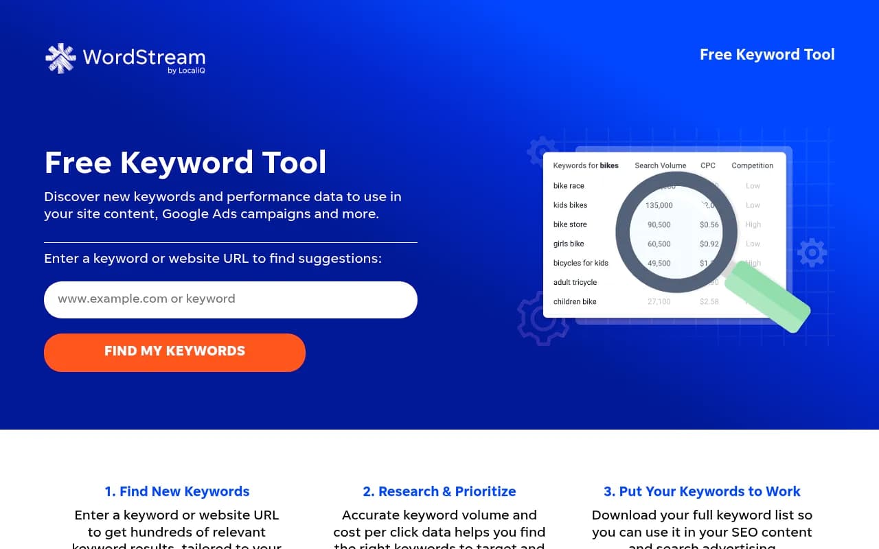 Screenshot of WordStream Keyword Tool website