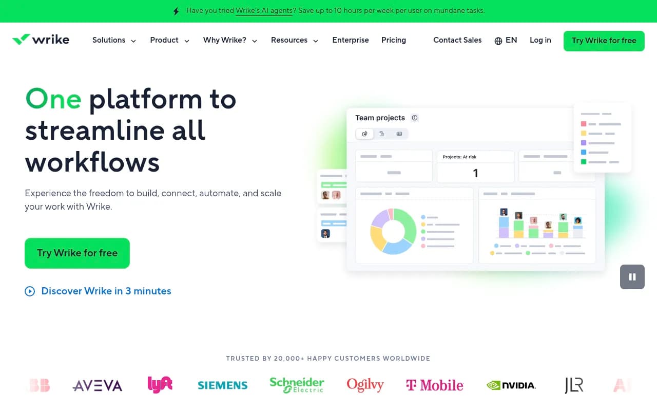 Screenshot of Wrike website