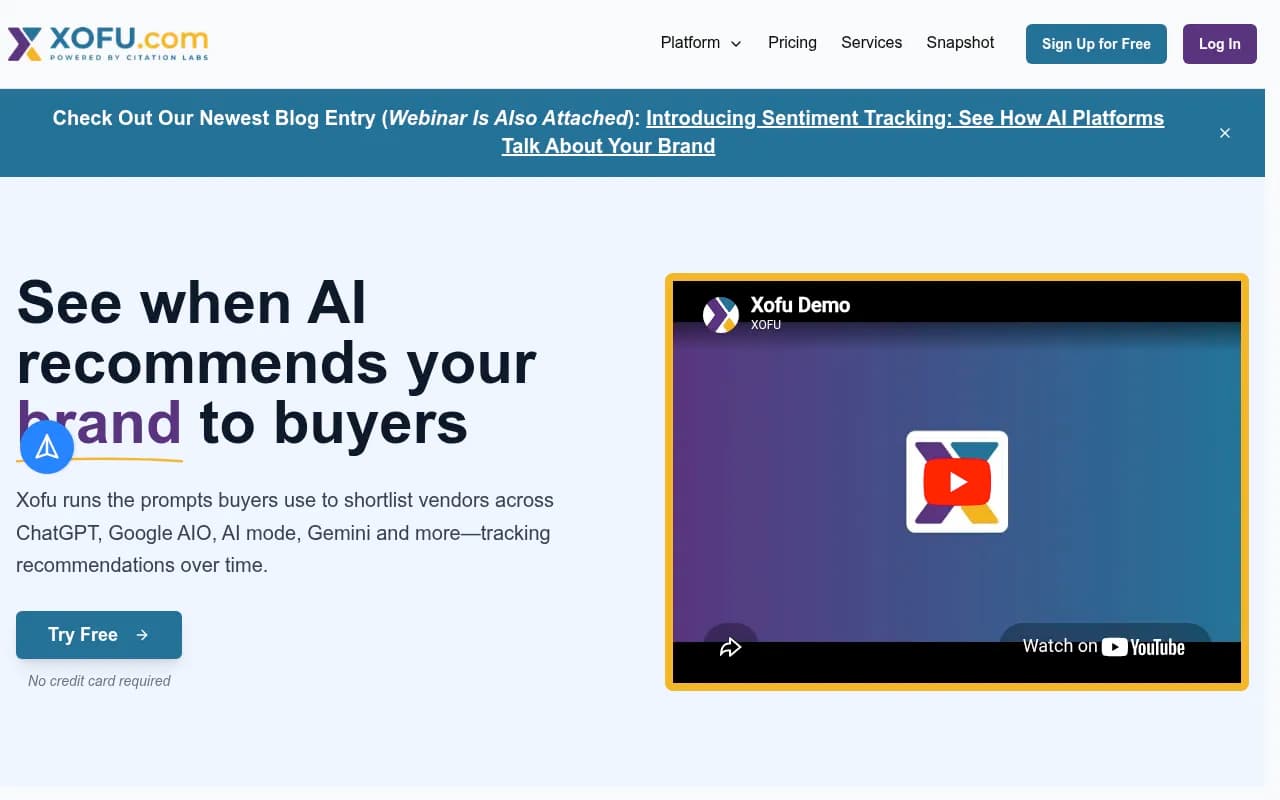 Screenshot of Xofu website