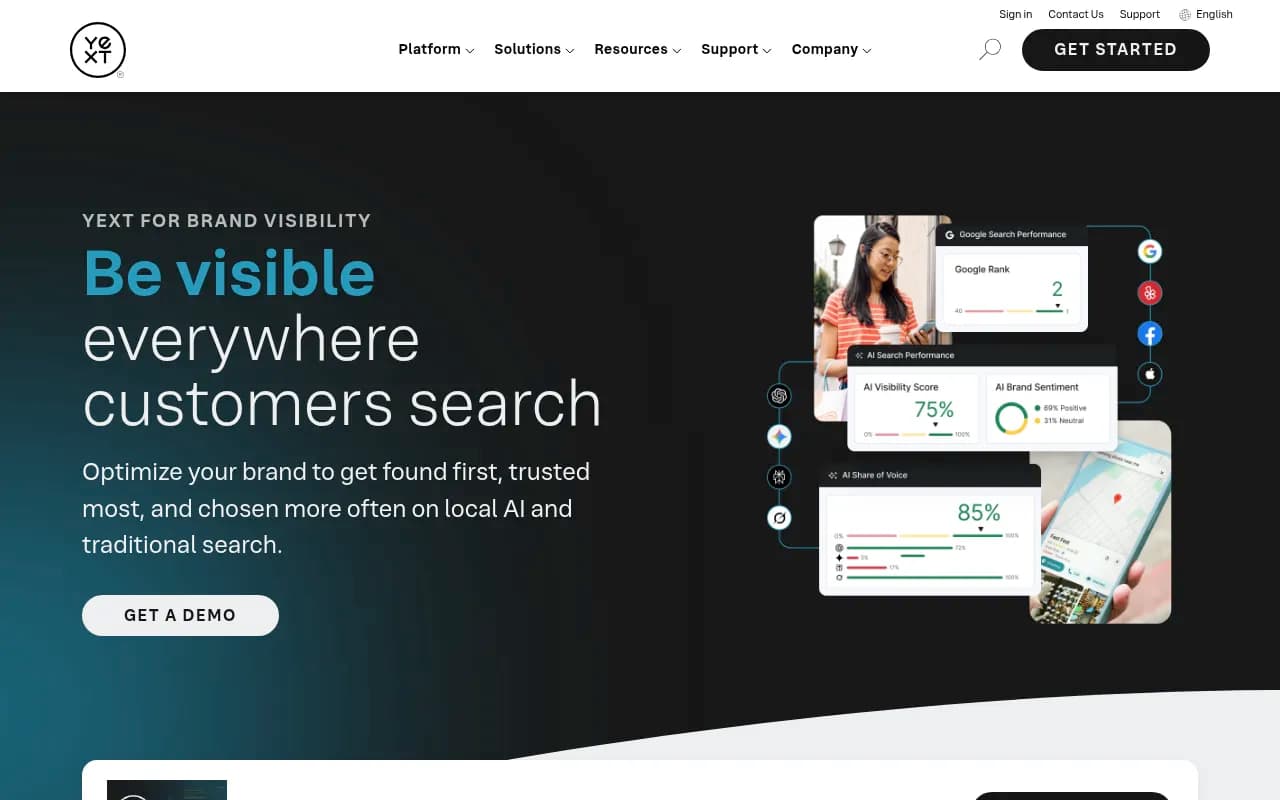Screenshot of Yext website