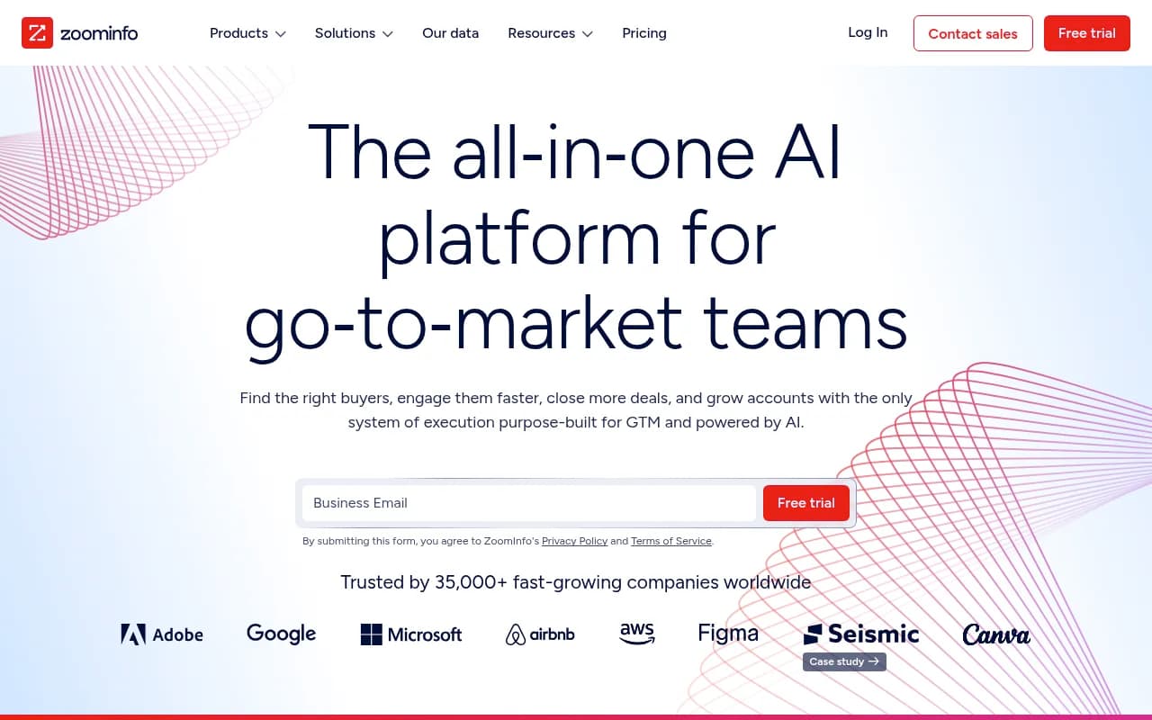 Screenshot of ZoomInfo website